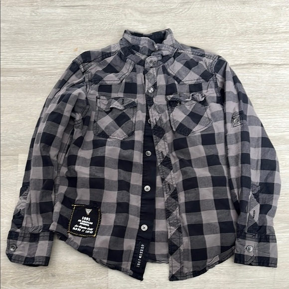 Guess Black and Gray Checkered Button-Up Shirt - Picture 1 of 1
